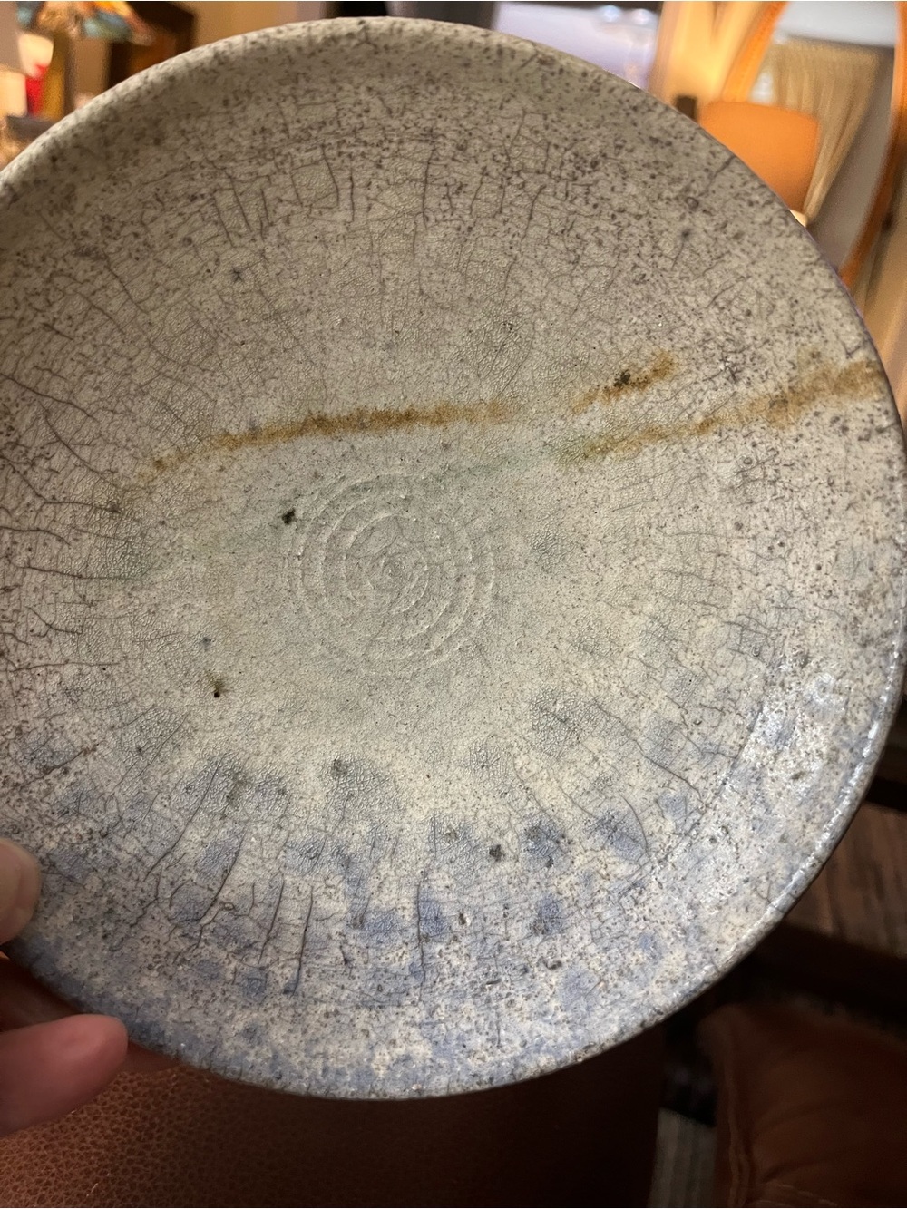 VTG Tony Evans Raku Studio Art Pottery Pedestal Bowl 7” Signed White Crackle